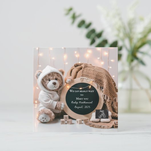 Editable neutral pregnancy announcement card aankondiging (Staand voorkant)