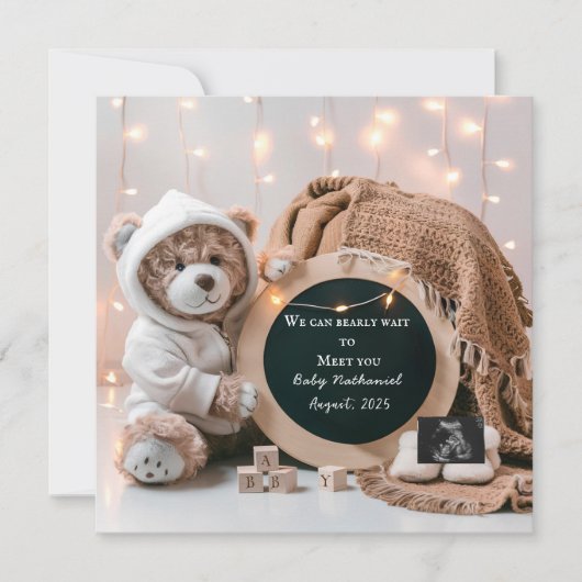 Editable neutral pregnancy announcement card aankondiging (Voorkant)