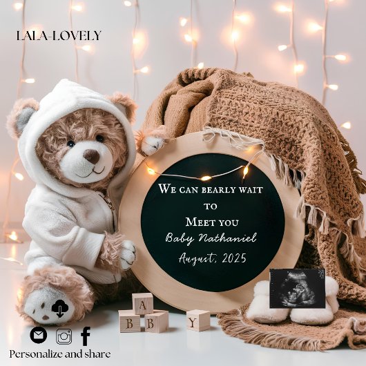 Editable neutral pregnancy announcement card aankondiging