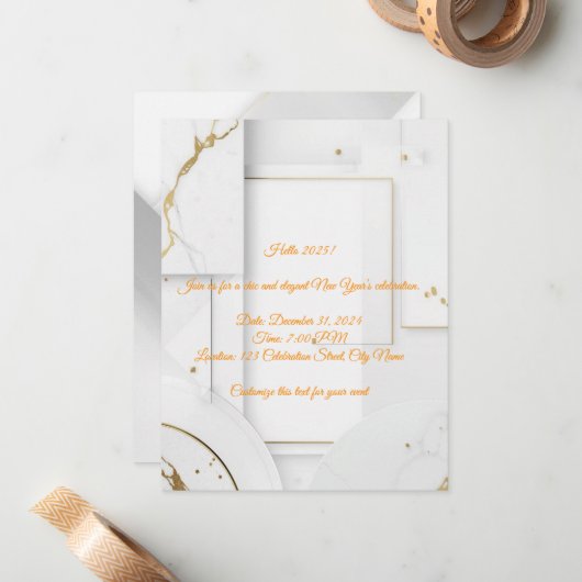 Editable New Year Party Invitation Templates  Notitiekaartje (Voorkant / Achterkant in situ)
