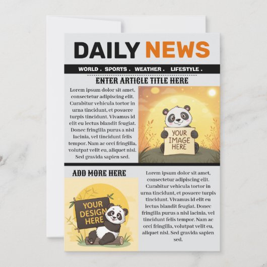 Editable Newspaper Article Template Kaart (Voorkant)