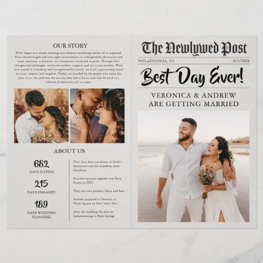 Editable Newspaper Wedding Program Folded Template Flyer (Voorkant)