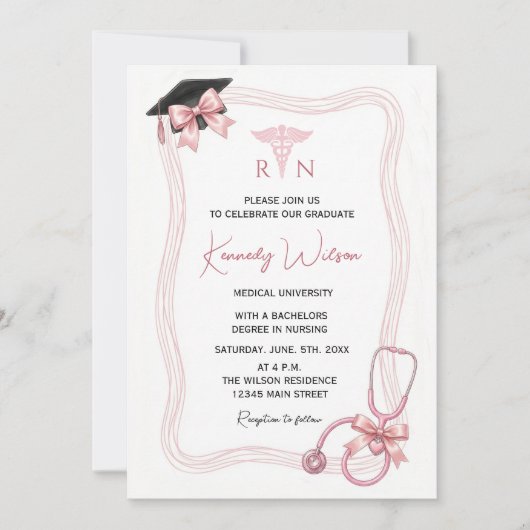 Editable Nursing Graduation Invitation with Photo Kaart (Voorkant)