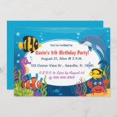 Editable Ocean Creatures Birthday Kaart (Voorkant / Achterkant)