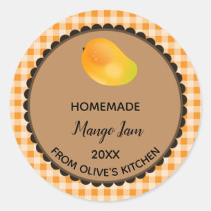 Editable Oranje Gingham Mango Jam Label Sticker