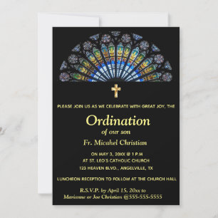 Editable Ordination Religious Event Glas in lood Kaart