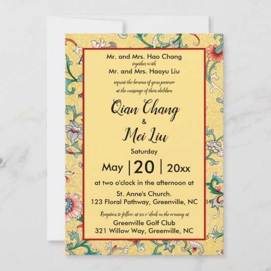 Editable Oriental Chinese Floral Pattern Kaart (Voorkant)