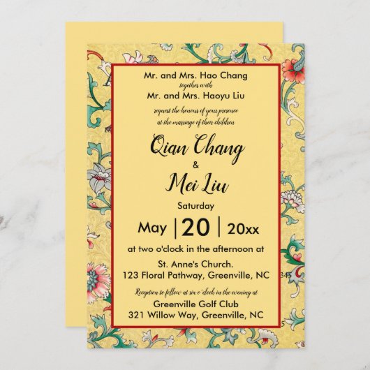 Editable Oriental Chinese Floral Pattern Kaart (Voorkant / Achterkant)