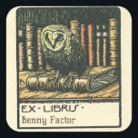 Editable  Owl and Books Bookplate Vierkante Sticker<br><div class="desc">Deze prachtige, bewerkbare sticker is voorzien van een illustratie van een uil en boeken. Hieronder staan de woorden "ex libris" en een naam. De naam kan worden bewerkt, zodat u deze kunt wijzigen, evenals de lettertypestijl, -grootte en -kleur. Art credit: Skara kommun, 2012. Geniet van je nieuwe bewerkbare Vintage Owl...</div>