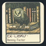 Editable  Owl and Books Bookplate Vierkante Sticker<br><div class="desc">Deze prachtige, bewerkbare sticker is voorzien van een illustratie van een uil en boeken. Hieronder staan de woorden "ex libris" en een naam. De naam kan worden bewerkt, zodat u deze kunt wijzigen, evenals de lettertypestijl, -grootte en -kleur. Art credit: Skara kommun, 2012. Geniet van je nieuwe bewerkbare Vintage Owl...</div>