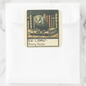 Editable  Owl and Books Bookplate Vierkante Sticker (Tas)