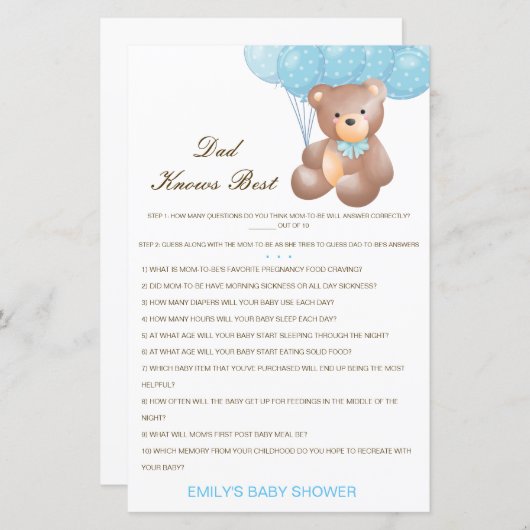 Editable Pa kent best Baby shower game (Voorkant / Achterkant)