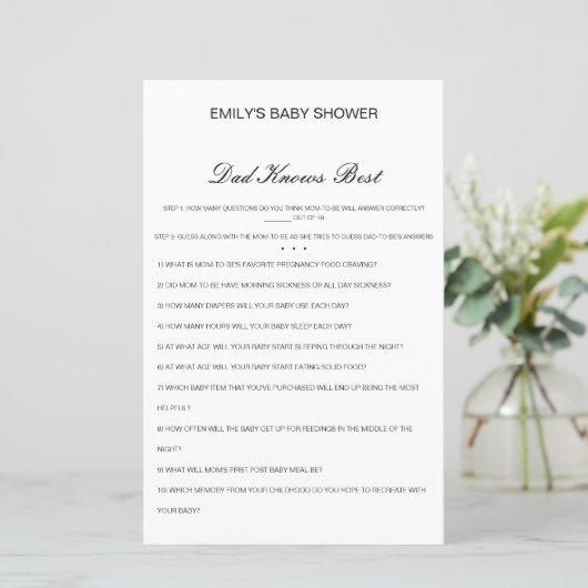 Editable Pa kent best Baby shower game (Staand voorkant)