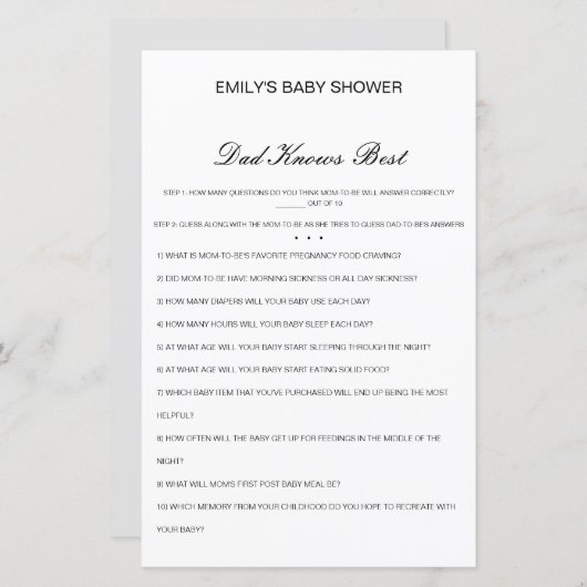 Editable Pa kent best Baby shower game (Voorkant / Achterkant)