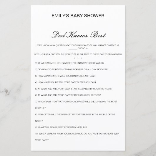 Editable Pa kent best Baby shower game (Voorkant)