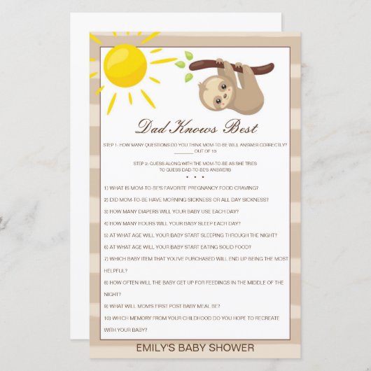 Editable Pa kent best Baby shower game (Voorkant / Achterkant)