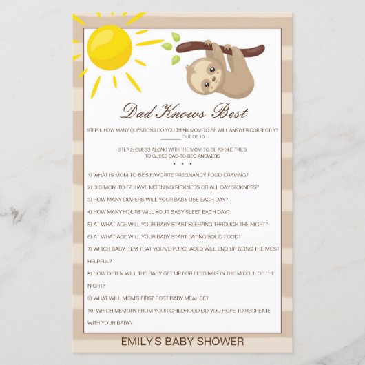 Editable Pa kent best Baby shower game (Voorkant)