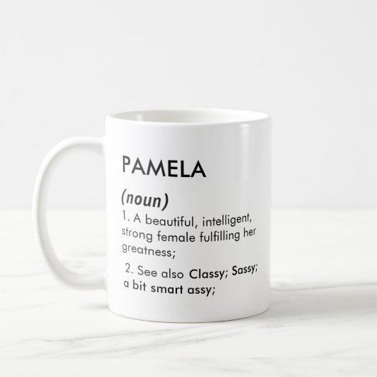 Editable Pamela name definition, custom name Koffiemok (Links)