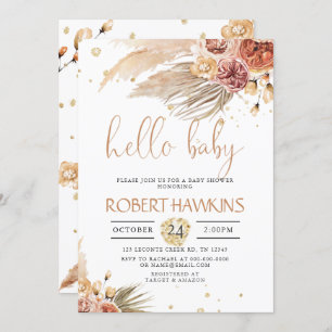 Editable Pampas Grass, Bohemen Baby shower Kaart