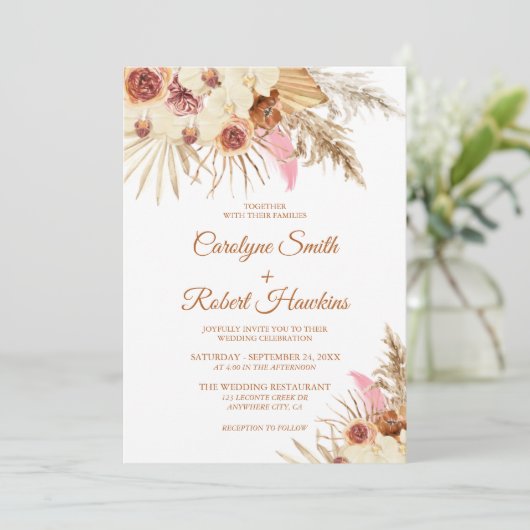 Editable Pampas grass in één bruiloft Kaart (Staand voorkant)