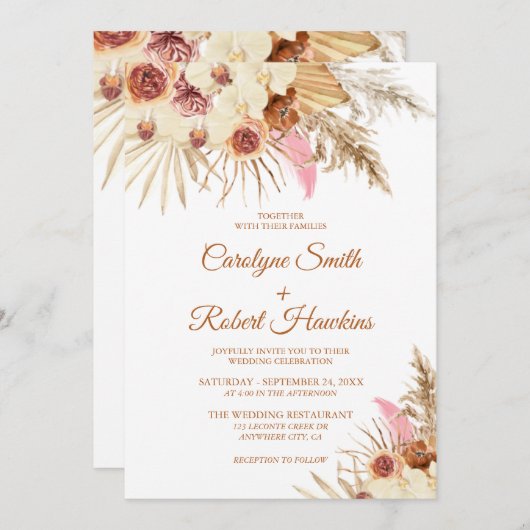 Editable Pampas grass in één bruiloft Kaart (Voorkant / Achterkant)