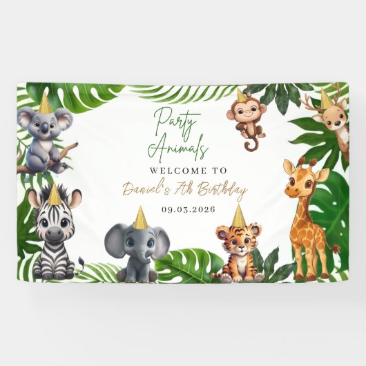 Editable Party Animals Jungle Birthday Banner (Horizontaal)