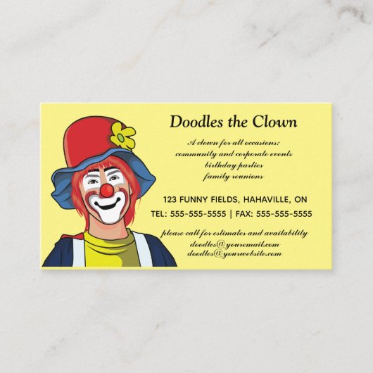 Editable Party Clown Business Visitekaartje (Voorkant)