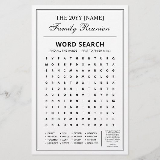 Editable Party Games, Family Reunion Word Games  Flyer (Voorkant)