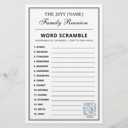 Editable Party Games, Family Reunion Word Games  Flyer (Achterkant)