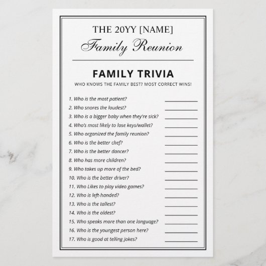 Editable Party Games Trivia & Bingo Family Reunion Flyer (Voorkant)