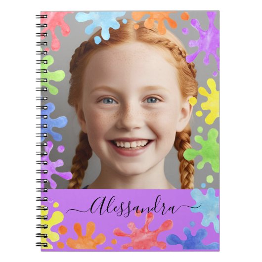 Editable Pastel Splash Custom Photo Frame Notitieboek (Voorkant)