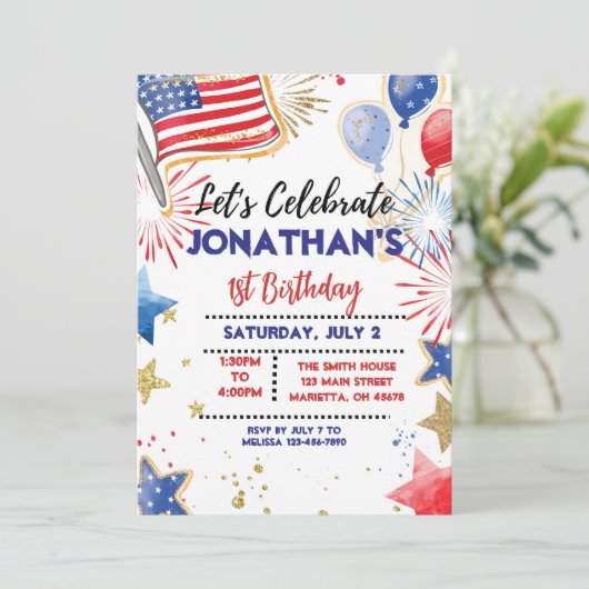 EDITABLE Patriottische Verjaardagsfeest Uitnodigin Kaart (Staand voorkant)