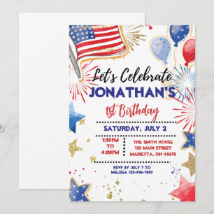 EDITABLE Patriottische Verjaardagsfeest Uitnodigin Kaart