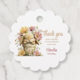 Editable Peach Gingham Bunny 1st Birthday Tags Bedankjes Labels