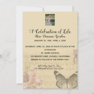 Editable Photo Butterfly Music Celebration of Life Kaart