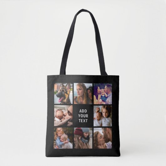 Editable Photo Collage Black Tote Bag (Voorkant)