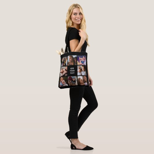 Editable Photo Collage Black Tote Bag (Op model)