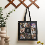 Editable Photo Collage Black Tote Bag<br><div class="desc">De bewerkbare canvas tas voor fotocollage met een zwarte achtergrond,  acht familiefoto's en een sjabloon die gemakkelijk te personaliseren is.</div>