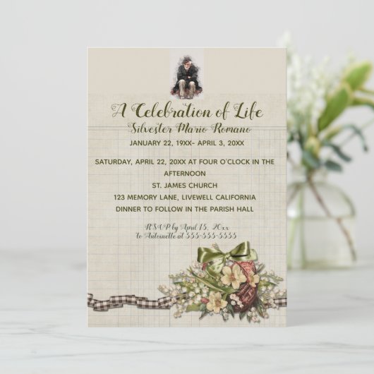 Editable Photo Flower Basket Celebration of Life Kaart (Staand voorkant)