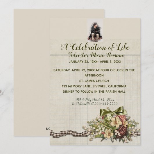 Editable Photo Flower Basket Celebration of Life Kaart (Voorkant / Achterkant)