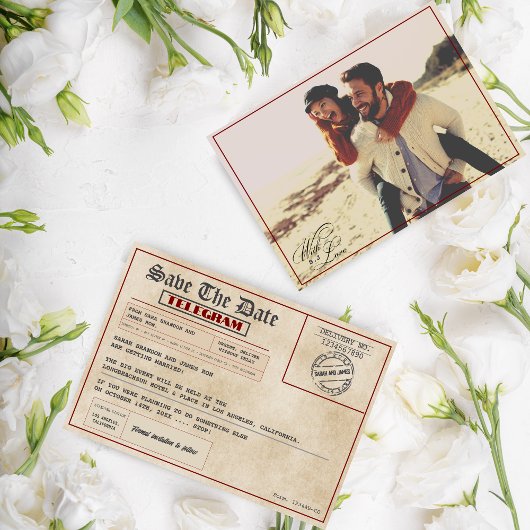 Editable Photo Rustic old fashioned wedding Save The Date