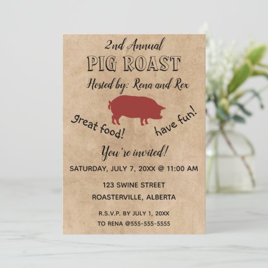 Editable Pig Roast Invitation Kaart (Staand voorkant)