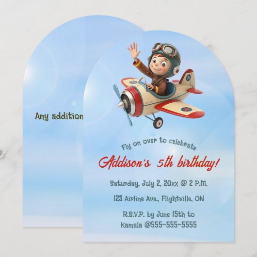 Editable Pilot and Plane Birthday Kaart (Voorkant / Achterkant)