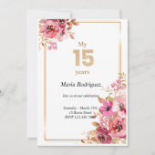 Editable Pink and Gold Quinceañera Invitation Kaart (Voorkant)