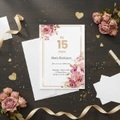 Editable Pink and Gold Quinceañera Invitation Kaart