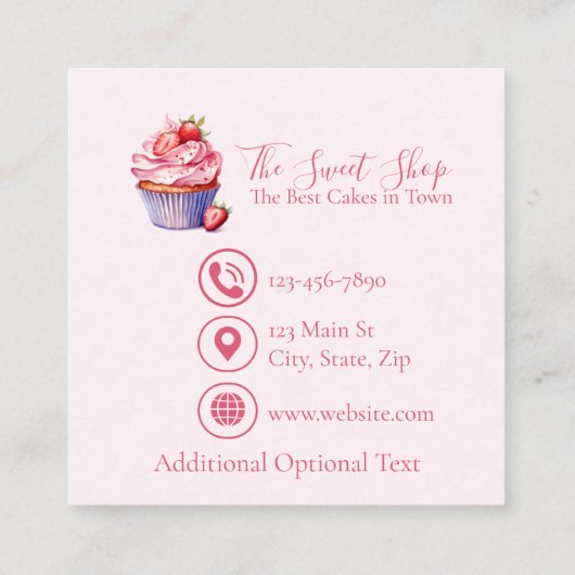 Editable Pink Bakery Business Card | 2.5" Square Contactkaartje (Achterkant)