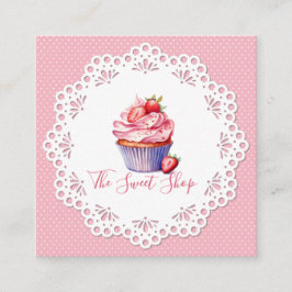 Editable Pink Bakery Business Card | 2.5" Square Contactkaartje