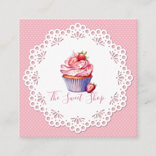 Editable Pink Bakery Business Card | 2.5" Square Contactkaartje (Voorkant)