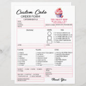 Editable Pink Cake Order Form Template for Bakers (Voorkant / Achterkant)