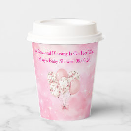 Editable Pink Chinoiserie Baby Shower Tableware Papieren Bekers